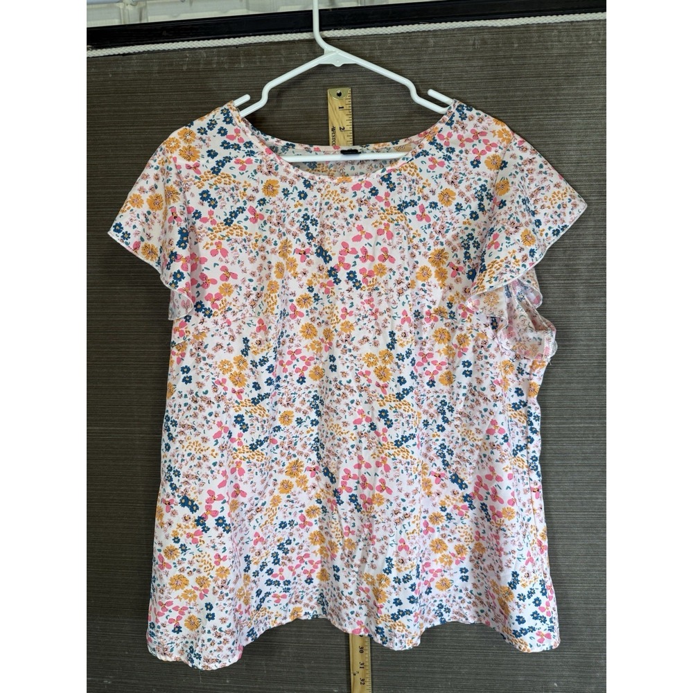 SHEIN Women's Size 1X White Pink Floral Flutter Sleeve Blouse